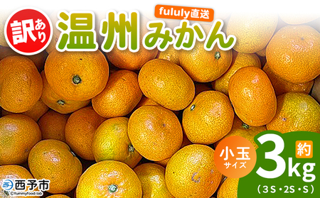 ＜fululy直送 温州みかん 訳あり 約3kg 小玉サイズ（3S～S）＞ ワケアリ サイズ混合 小玉 果物 フルーツ 蜜柑 うんしゅうみかん ウンシュウミカン 柑橘 家庭用 合同会社fululy 直送 愛媛県 西予市【常温】『2025年11月上旬～2026年2月上旬迄に順次出荷』 AGF0001