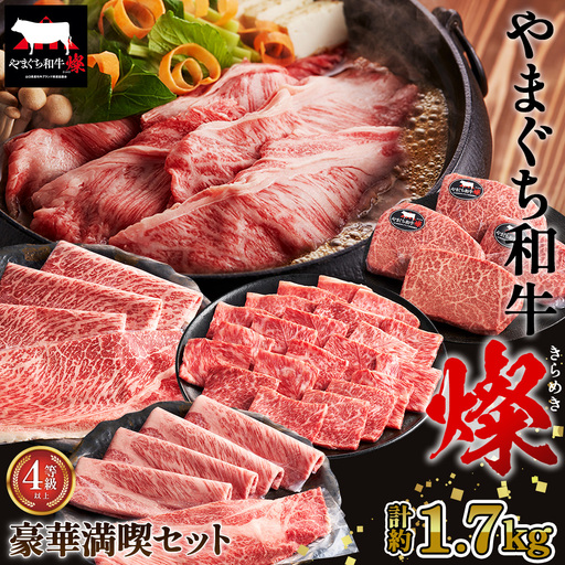 やまぐち和牛燦 豪華満喫セット 1.7kg(ももスライス400g・肩ローススライス400g・うで焼肉400g・希少部位ステーキ500g)(下松市) / 国産 牛肉 国産牛 肉 和牛 ブランド牛 No.219