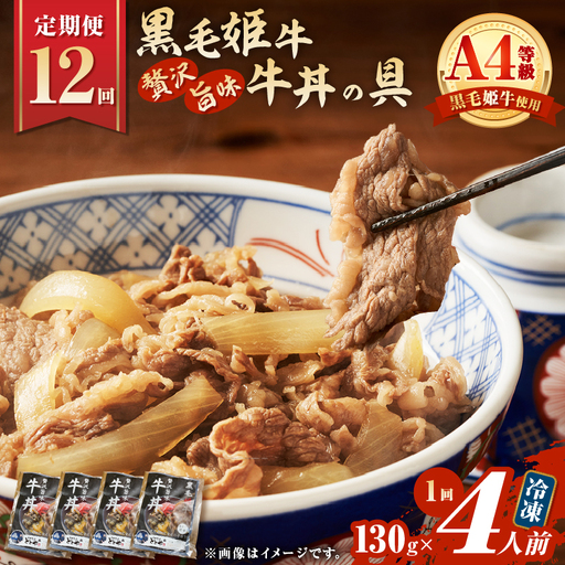 【 全12回 定期便 】黒毛姫牛 贅沢旨味 牛丼 の 具（4食分） K258-T08_04b 肉 牛肉 惣菜 総菜 冷凍