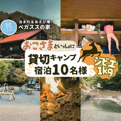 [貸切キャンプ]山北町産ジビエ肉(鹿肉)1kg付き+薪サービス・ペガススの家[1泊2日・10名][ 体験 チケット 旅行 キャンプ アウトドア 神奈川県 山北町 ]