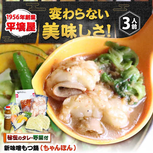【全国放送されました】 新味噌もつ鍋ちゃんぽんセット 3人前 野菜有り 追加たれ付き 吉富町/焼肉・もつ鍋平壌屋[BGBU007]
