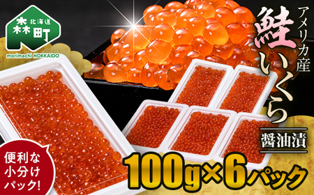鮭 いくら 小分け 600g（100g×6）アメリカ産 ＜海鮮問屋　株式会社　瑞宝＞ いくら醤油漬け いくら イクラ しょうゆ漬け 海産物 加工品 森町 ふるさと納税 北海道 mr1-1347