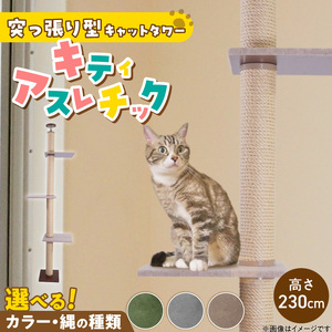 キャットタワー キティアスレチックL-B（高さ230cm） _ キティアスレチック 突っ張り型 猫 猫用 滑りにくい ループタイプ 絨毯張り どこでも 爪とぎ 運動不足解消 ストレス解消 安心 安全 組立式 受注生産 日本製 国産 ペット用品 お取り寄せ 福岡県 久留米市 送料無料  〔Qx086-01〕