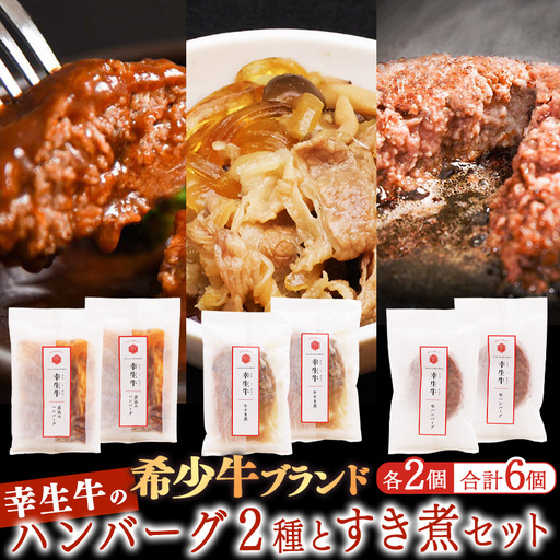 【30営業日以内配送】幸生牛 2種ハンバーグ すき煮 セット 計6個 ハンバーグ 肉 牛肉 希少 山形 《幸せを運ぶ牛》 012-D-YL060