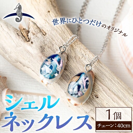 海アクセサリー シェルネックレス (1個) アクセサリー ネックレス ハンドメイド 手作り 首飾り ギフト プレゼント 贈り物 貝殻 1点もの オリジナル 数量限定 【タツノオトシゴ】as50-005