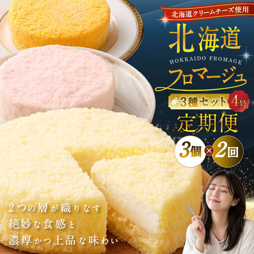 【2回定期便】 北海道フロマージュ 3種セット （プレーン ・ アップル ・ メロン） 約1.05kg （約350g×3個） （計約2.1kg） 3種類 林檎 りんご リンゴ フロマージュ クリームチーズ ケーキ 洋菓子 菓子 お菓子 セット 定期便 北海道 小樽市 冷凍