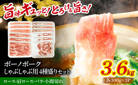 国産豚肉 瑞浪ボーノポーク しゃぶしゃぶ用 4種盛りセット（ロース、肩ロース、バラ、小間切れ）計3.6kg マルチョウ渡辺精肉店 [AZCW043] 豚肉しゃぶしゃぶ