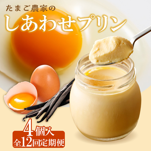 【定期便12ヶ月】たまご農家のしあわせプリン 4個セット ココテラス デイリーファーム 常滑牛乳 デザート スイーツ なめらかプリン ギフト お取り寄せ たまご 卵 米卵 こだわりプリン グルメ 瓶入り おやつ 鶏卵 洋菓子 お菓子 プレゼント グルメ 愛知県 常滑市 定期便