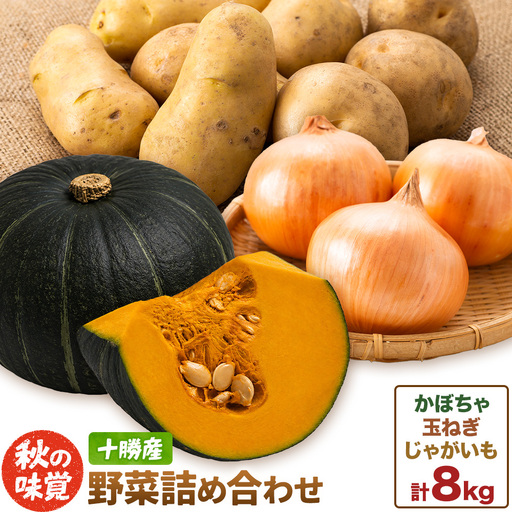 十勝産 秋の味覚 野菜 詰め合わせ 南瓜 玉ねぎ じゃがいも セット 計8kg 工房みみずく 北海道 豊頃町