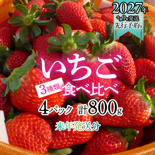 ＜2027年発送先行予約＞南アルプス市産いちご3種類4パック　200g×4パック ALPAG013