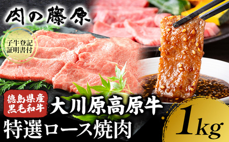 大川原高原牛 特選ロース 焼肉 1kg 肉の藤原[30日以内に出荷予定(土日祝除く)]