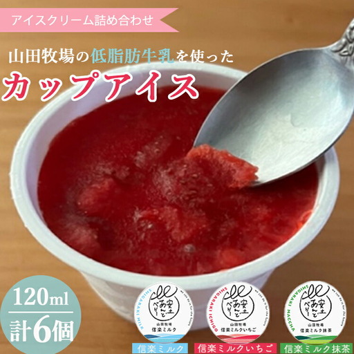 アイスクリーム詰め合わせ6個入り 山田牧場の低脂肪牛乳を使ったカップアイス(プレーン、ストロベリー、抹茶)