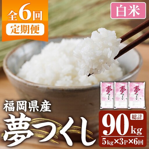 ≪令和8年産≫【6回定期便・白米】【食味鑑定士厳選】福岡県産 夢つくし(総計90kg・5kg×3袋×6回) 白米 米 お米 おこめ ごはん ゆめつくし ご飯 常温 福岡県産 ブランド米 定期便 定期 頒布会 常温 常温保存 【ファインリョーコク】as34-018
