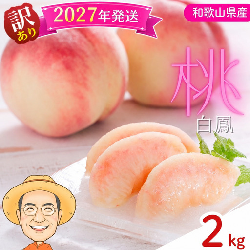 桃 白鳳 約2kg 箱 (8～9個)【訳あり】 サイズ不揃い カキエモン農園【2027年6月下旬～7月下旬頃順次発送】【BX-kkem029】