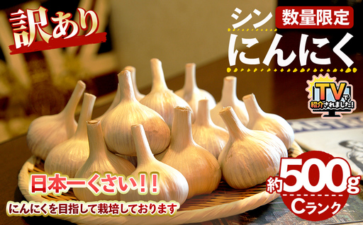 ＼テレビで紹介されました！／＜7月上旬～9月中旬発送予定＞＜訳あり・数量限定＞シン・にんにく(Cランク・約500g) 訳アリ 国産 お試し 大阪 箕面 シンニンニク 乾燥ニンニク ガーリック 常温 野菜 香味野菜 料理 新登場 【m102-06】【トラキチ】