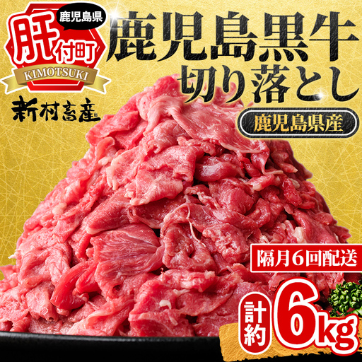 ＜定期便・全6回・隔月＞鹿児島黒牛 切り落とし(計約6kg・約500g×2P×6回) 鹿児島 国産 九州産 鹿児島県産 黒毛和牛 国産牛 牛肉 切り落し 切落とし 切落し お肉 冷凍 小分け すきやき すき焼き 牛すき 牛丼 カレー 肉じゃが 炒め物 【新村畜産】E01011