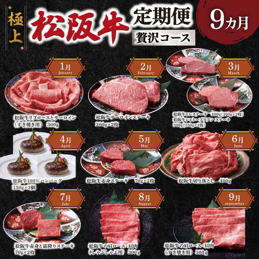 極上松阪牛 贅沢コース (定期便 9か月) 全9回 牛追道中 US33【M1705】