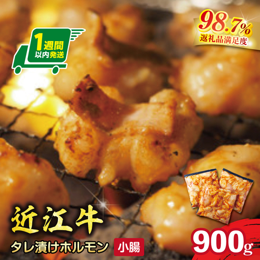[1週間以内発送]味付けホルモン 秘伝のタレ漬け 近江牛小腸 900g(300g×3)[FO74W] 近江牛 牛肉 焼肉 BBQ