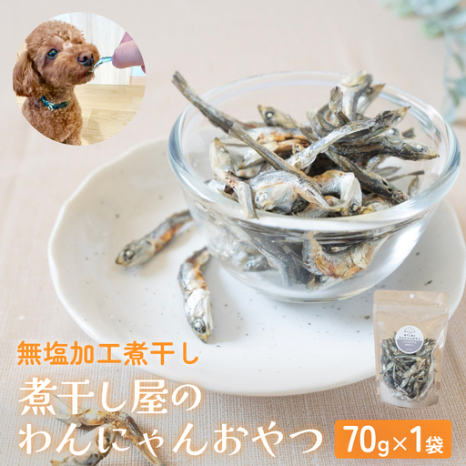 無塩加工煮干し 煮干し屋のわんにゃんおやつ 70g×1袋 無塩 煮干し 鰯 ペットフード 人間も可 犬 猫 富山県 氷見市