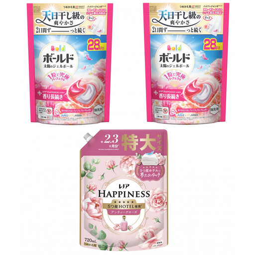 ボールド ジェルボール 4D華やかおひさまとブロッサムの香り詰替用×2 ＆ レノアハピネスローズ 詰替用×1