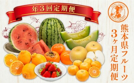 [ 3か月 連続 定期便 ] 熊本県 フルーツ 3ヶ月 定期便 果物 くだもの 旬 いちご 柑橘 スイカ メロン 柿 梨