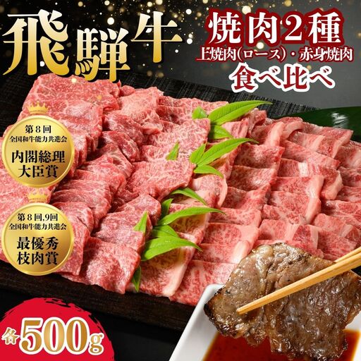 飛騨牛 焼肉2種食べ比べ (上焼肉(ロース)500g、赤身焼肉500g) ※離島への配送不可