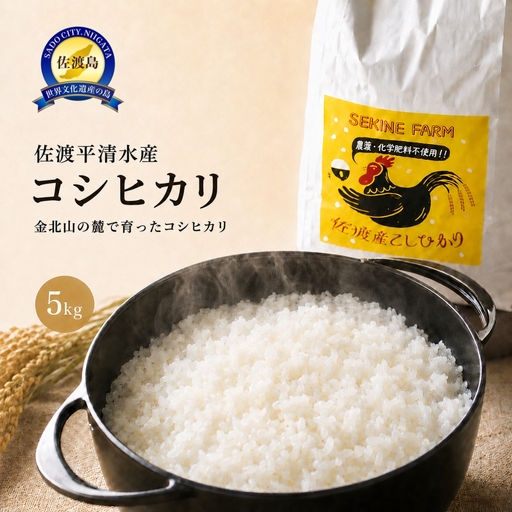 【農薬化学肥料を使わずに育てた】佐渡平清水産コシヒカリ 精米5kg