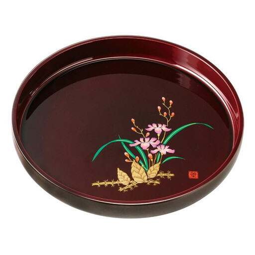 丸盆 33cm 溜塗 山路 [YG458]