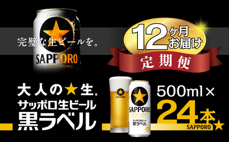 【12か月定期便】サッポロ 黒ラベル ビール 500ml×24本 (1ケース) ＜千葉（船橋）工場＞ 缶ビール お酒 12か月定期便