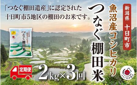 【令和8年産 新米】 【定期便／全3回】精米2kg　令和8年産新潟県十日町市魚沼産コシヒカリ「つなぐ棚田米」  米 こしひかり 精米 定期 十日町市