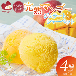 [2027年7月お届け]完熟マンゴーのジェラート&シャーベット130ml×4個入り 〔Dw012-04〕