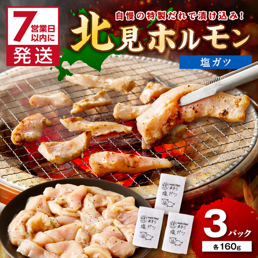 [7営業日以内に発送]あきら特製塩ガツ 160g×3パック ( 焼肉 ホルモン 肉 にく 塩 )[205-0004]