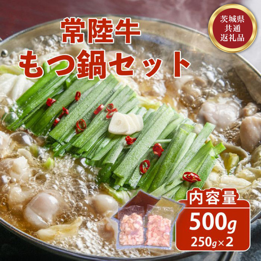 常陸牛 もつ鍋セット 500g 自家製スープ付き 4人前 牛もつ 720【茨城県共通返礼品】
