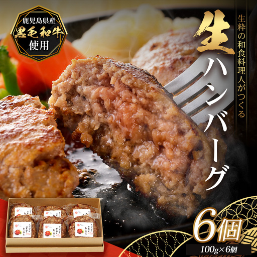 鹿児島県産 黒毛和牛 ≪生≫ 和食料理人の手作り ハンバーグ （100g×6個）GN-3｜鹿児島県 南大隅町 ハンバーグ 牛肉 手作り 銀シャリ中はら