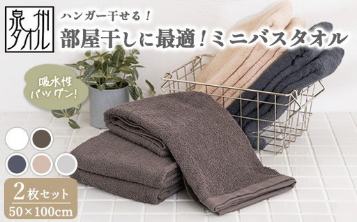 【泉州タオル】部屋干しに最適！ミニバスタオル 2枚セット（同色） ｜ ビッグフェイスタオル コンパクトバスタオル 小さめ バスタオル スマートサイズ ハンガー 干せる 部屋干し 速乾 収納 吸水 髪 日本製 新生活 ※離島への配送不可