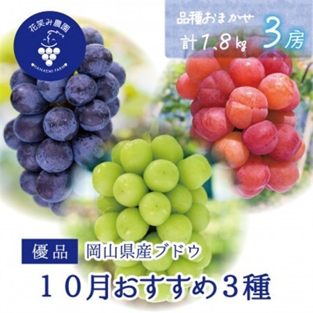 岡山　花笑み農園の『10月おすすめ3種』優品　1.8kg (3房) 3M-2L優【配送不可地域：離島】【1694442】
