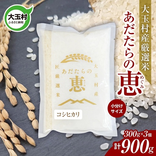 米 大玉村産厳選米「あだたらの恵」（品種：コシヒカリ） 900g（300g×3個） 小分け 梱包 《 令和7年産  》｜ 福島 大玉村 お米 こしひかり 令和7年 精米 白米 こめ コメ 送料無料 大玉村農業振興公社 ｜ on-ak-900g-r7