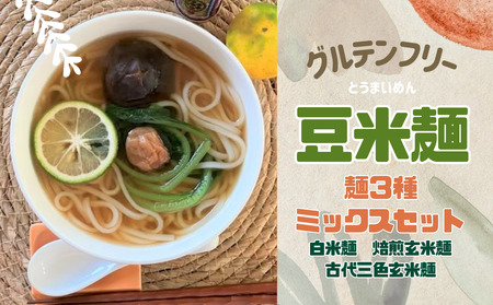 グルテンフリー豆米麺(とうまいめん) 麺3種ミックスセット 計6食|白米麺 焙煎玄米麺 古代三色玄米麺[53033]