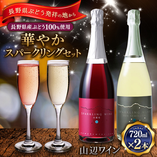 【華やかスパークリングセット】山辺ワインセット720ml×2本(スパークリング山葡萄×スパークリングサンセミヨン)