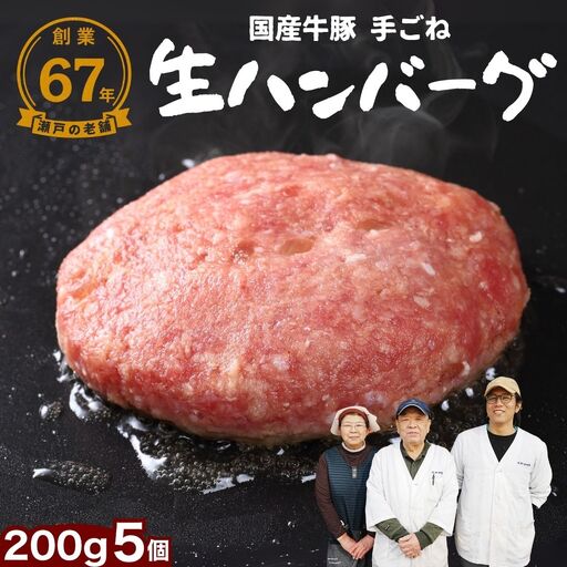 厳選国産合挽 手ごね生ハンバーグ 200g 5個セット 尾野精肉店 | 牛肉 ハンバーグ 肉 鉄板焼き