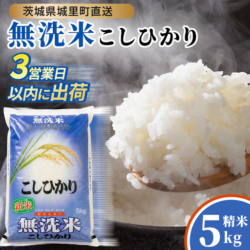 コシヒカリ 無洗米 5kg 令和7年産 スピード出荷 最短3〜7営業日出荷 即納 最短発送 時短 洗わず炊ける 一人暮らし 単身赴任 キャンプ アウトドア 精米 米 コメ こめ 単一米 茨城県 城里町産