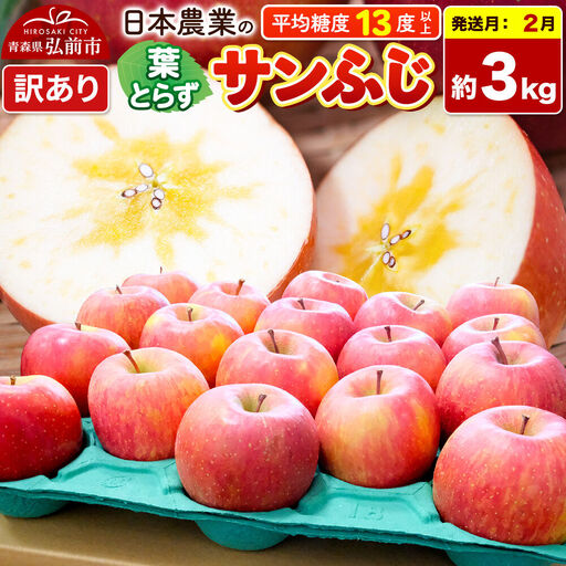 【27年2月発送】りんご 葉とらずサンふじ 【訳あり】 約3kg 平均糖度13度以上 青森県産