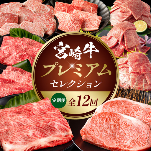 [全12回定期便]宮崎牛プレミアムセレクション 宮崎牛 ロース ステーキ モモ肉 ウデ スライス ミスジ 希少部位 バラ 焼肉 焼き肉 定期便 12回 ブランド牛 国産