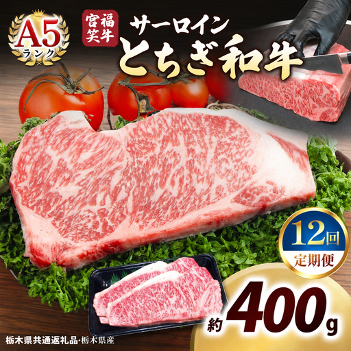 [定期便12回]宮福笑牛(とちぎ和牛) A5 サーロインステーキ 200g×2枚｜数量限定 黒毛 和牛 お肉 栃木県共通返礼品 栃木県産
