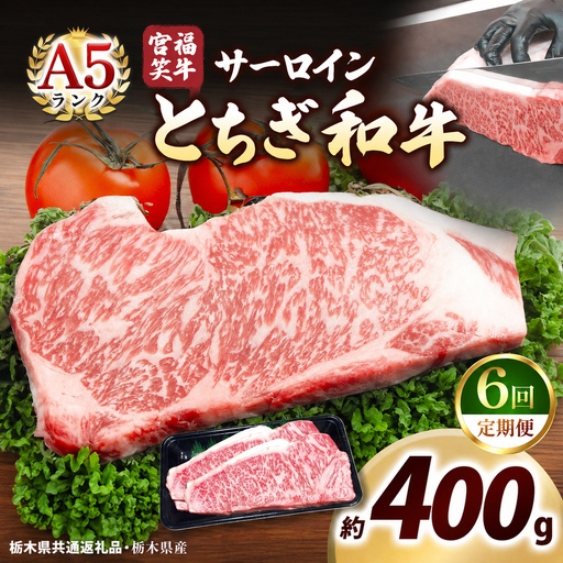 [定期便6回]宮福笑牛(とちぎ和牛) A5 サーロインステーキ 200g×2枚｜数量限定 黒毛 和牛 お肉 栃木県共通返礼品 栃木県産