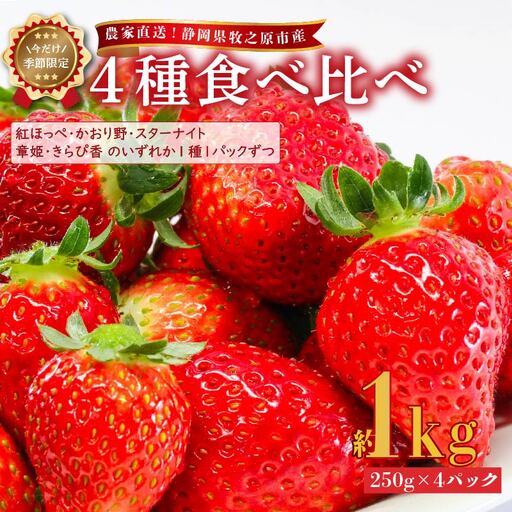 【2026年2月上旬から発送 】苺 4種食べ比べ セット 1kg 250g × 4パック  苺