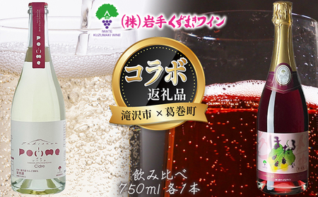 滝沢市 × 葛巻町 共通返礼品 滝沢りんごワイン ポムシードル ＋ ほたるスパークリング・赤 各 750ml セット 【岩手くずまきワイン】