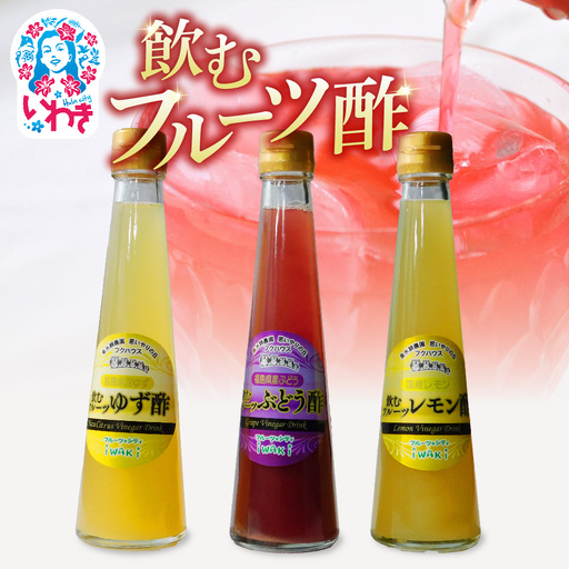 フクハウス飲むフルーツ酢3本Dセット | フクハウス 飲むフルーツ酢 福島産 ゆず酢 レモン酢 ぶどう酢 りんご酢 健康ドリンク 美容 ダイエット 福島フルーツ 甘酸っぱい ギフト プレゼント | OF001-3-D