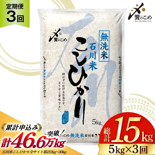 [3回定期便] 無洗米 石川米 こしひかり 5kg 無洗