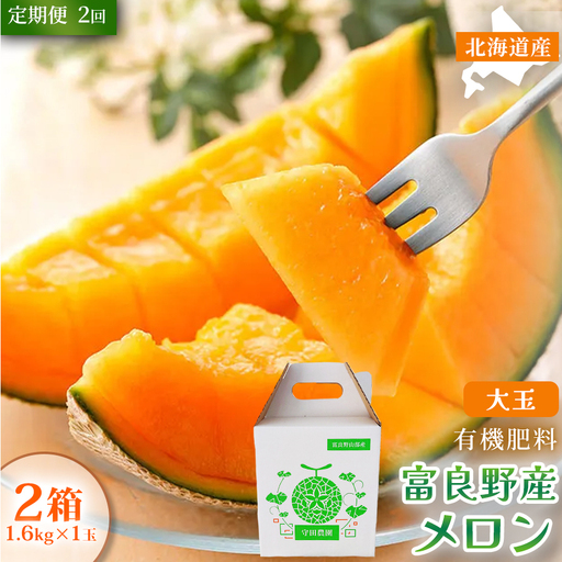 赤肉メロン 糖度15度以上 富良野産[1.6kg×1玉 2箱 計3.2kg][2ヵ月定期便]